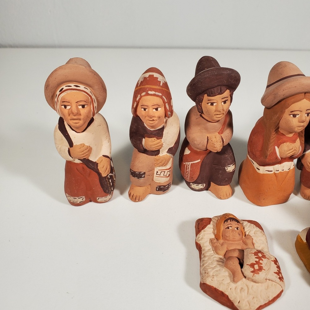 Peruvian Nativity 3" Figurines Hand Painted Clay Pottery Mini Folk Art Andean - Picture 2 of 10